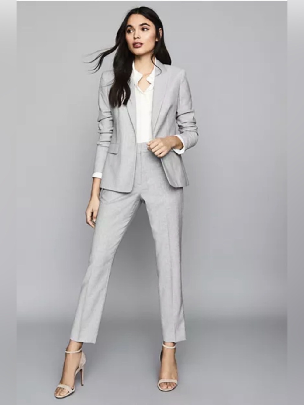 REISS Women’s Thea Slim-Fit Wool Blend Ankle Trouser Pants In Grey Size 8 Long